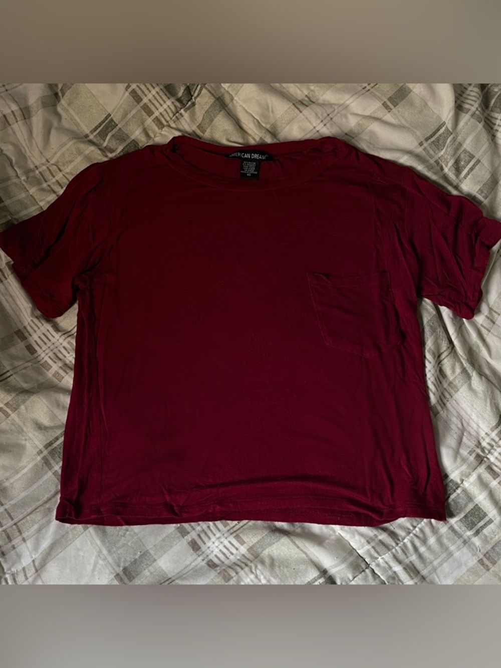 American Dream Women's Deep Wine Short Sleeve Pocket Tee